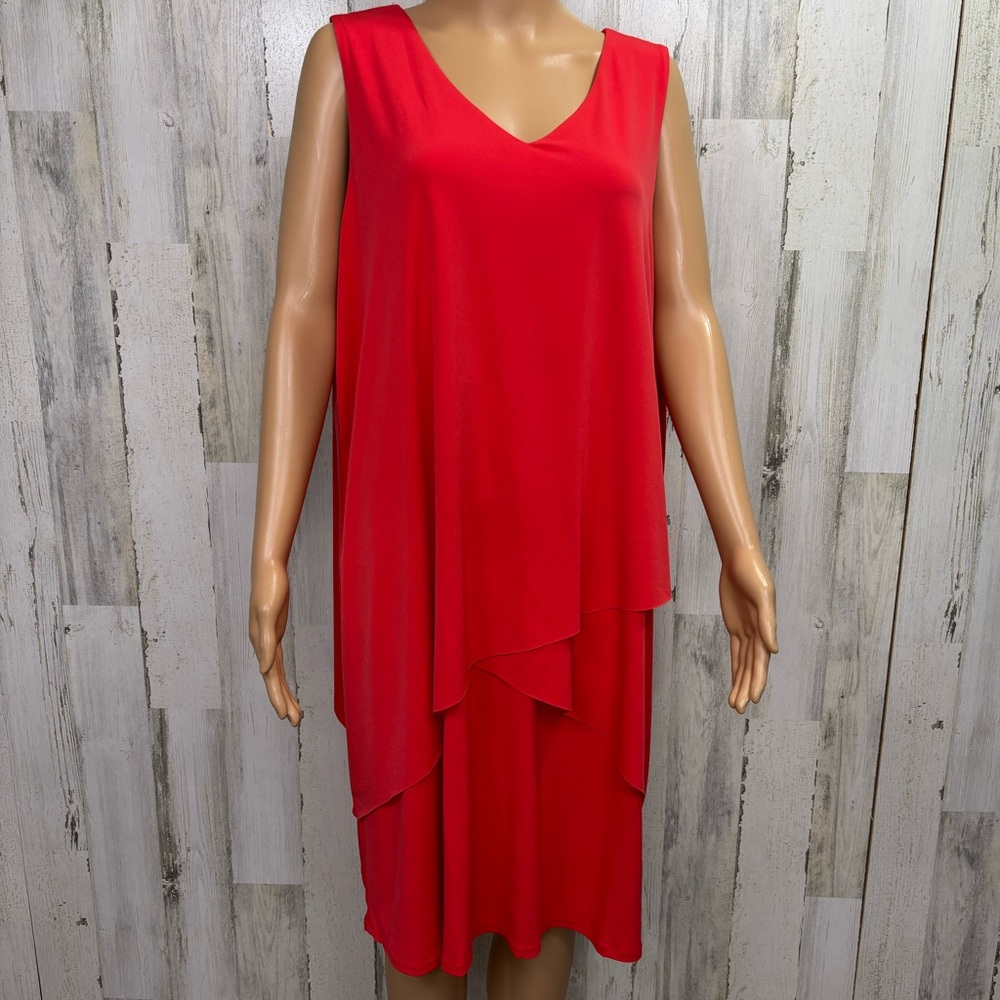 Susan Graver Vibrant Red Liquid Knit Plus Size Sleeveless Tiered Dress